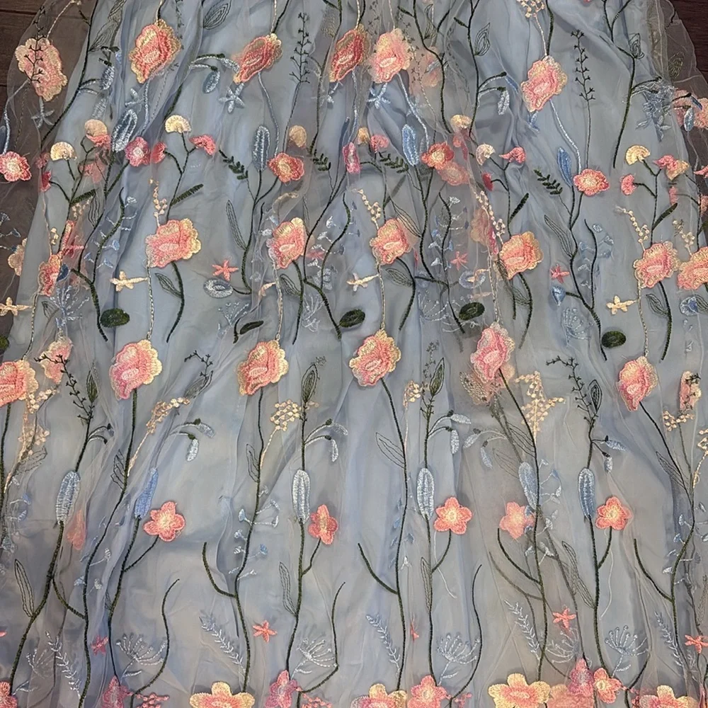 Backless Light Blue Shein Embroidered Floral Halter Dress Women’s M - Picture 9 of 14